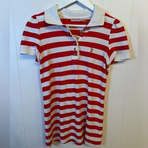 Juicy Couture Red & White Striped Polo Shirt